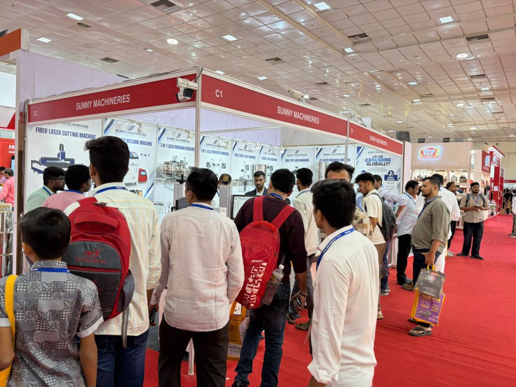 Sunny Machineries at Indian Houseware Show 2026 showcasing advanced Utensils Laser Marking & Engraving Machine, Fiber Laser Welding Machine, and Fiber Laser Cutting Machine at Chennai Trade Centre.