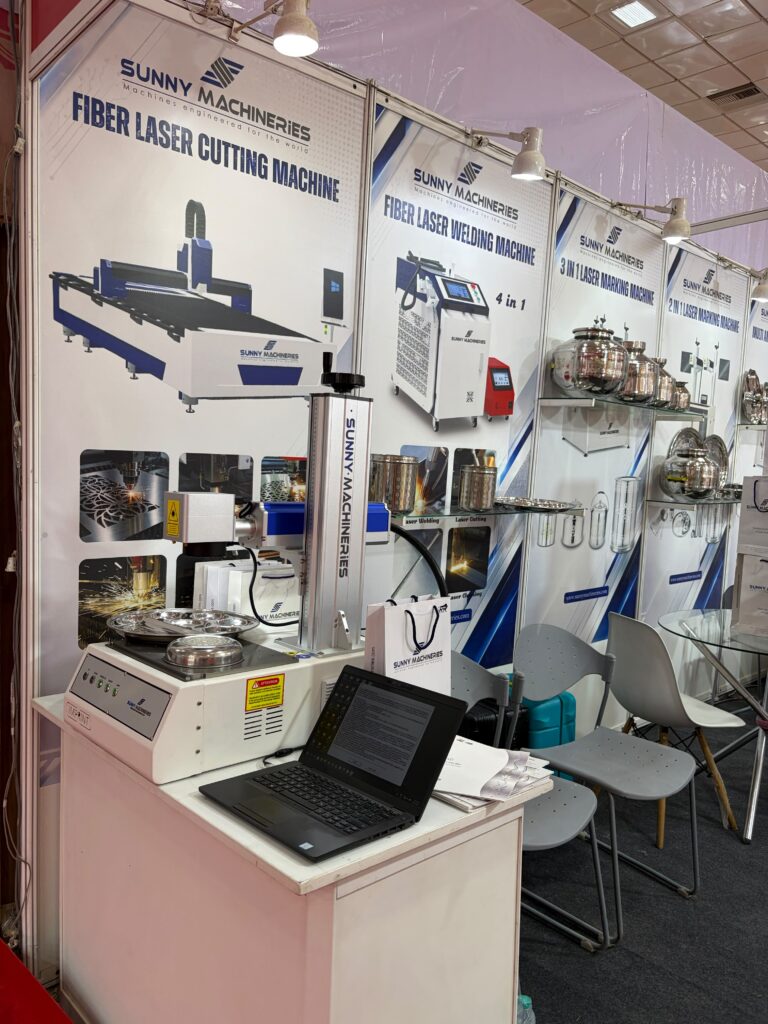 Indian Houseware Show 2026 invitation by Sunny Machineries showcasing industrial laser machines for utensils marking, welding, and cutting at Chennai Trade Centre.